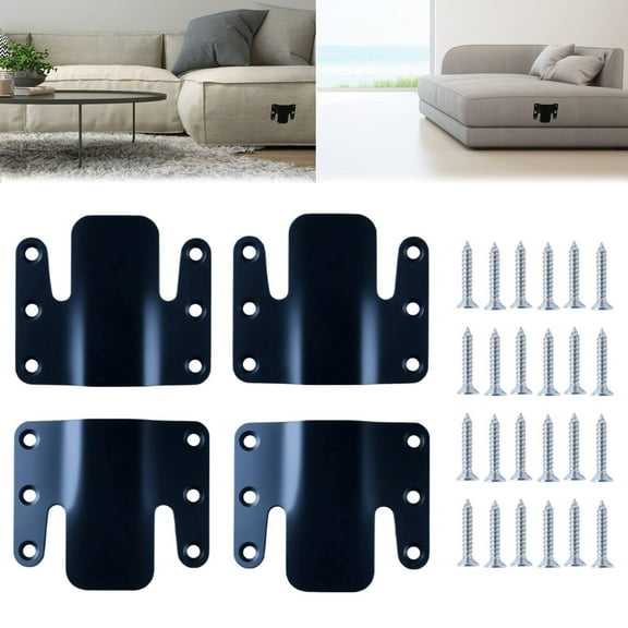Trianu 4Pcs Sectional Couch Connectors, Modular Couch Connectors to Make Sectional Stay, Couch Clips for Sectionals, Furniture Connectors with Screws for Sofa, Recliner, Black