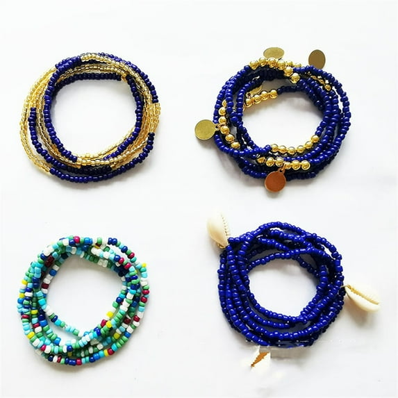 Trianu 4Pcs Waist Beads for Women African Waist Beads Chain Colorful Belly Beads Body Chain for the Waist Elastic Stomach Beads Summer Beach Bikini Jewelry Waist Beads