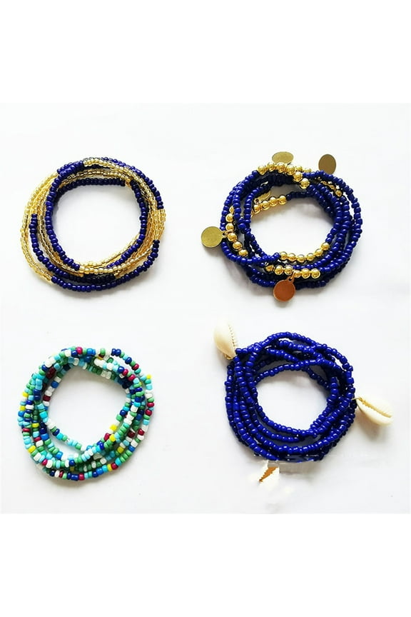 4Pcs Waist Beads for Women African Waist Beads Chain Colorful Belly Beads Body Chain for the Waist Elastic Stomach Beads Summer Beach Bikini Jewelry Waist Beads
