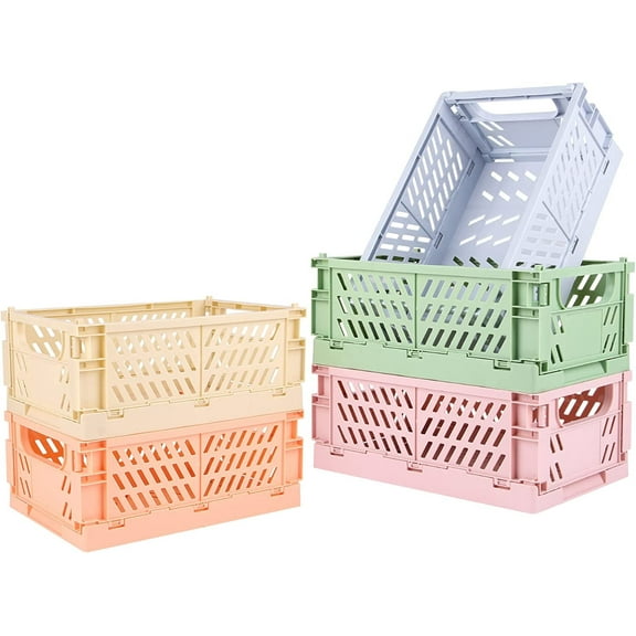5 Pack Mini Plastic Baskets for Organizing and Storage, Collapsible Space Saving Crates, Office Desk Drawer Organizer, Foldable Storage Bins for Household Organizing, 5.9 x 3.8 x 2.2 in