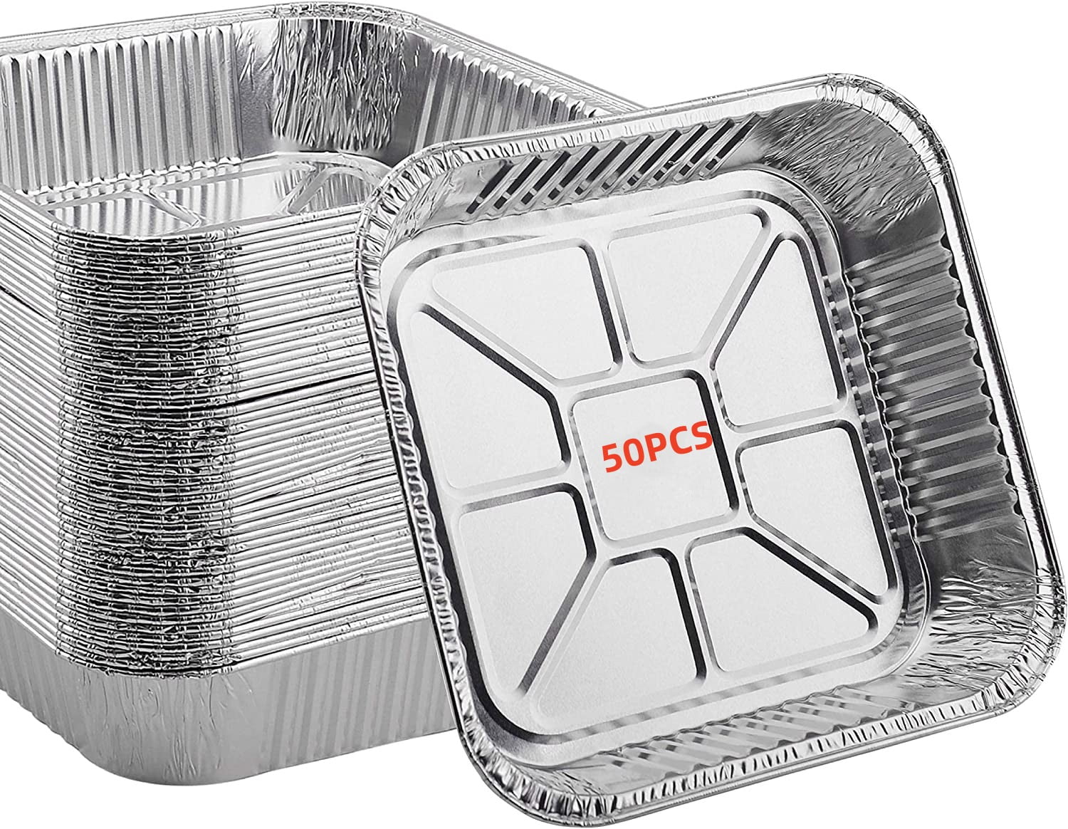 Trianu 50-Pack 8x8 in Heavy Duty Disposable Aluminum Foil Pans for Oven