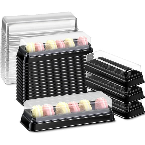 Trianu 50Pcs Macaron Boxes with Clear Lids Bulk Macaroon Container Macaroon Packaging Boxes with 6 Grid Christmas Party Favors Macaron Gift Box for Baby shower Wedding Bakery, 7.5 x 2.8 x 1.7 inches