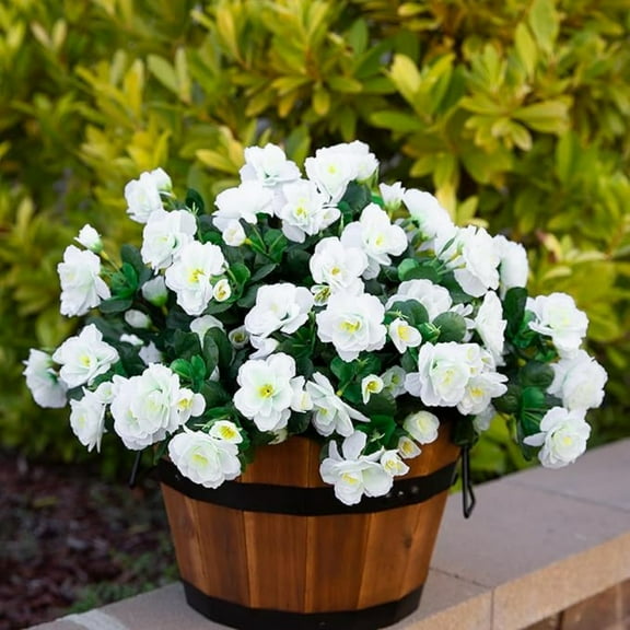Trianu 5Pcs Artificial Fake White Flowers Plants for Outdoor, 12inch Faux Silk Camellia UV Resistant Realistic for Front Door Porch Patio Balcony Garden Yard Decor