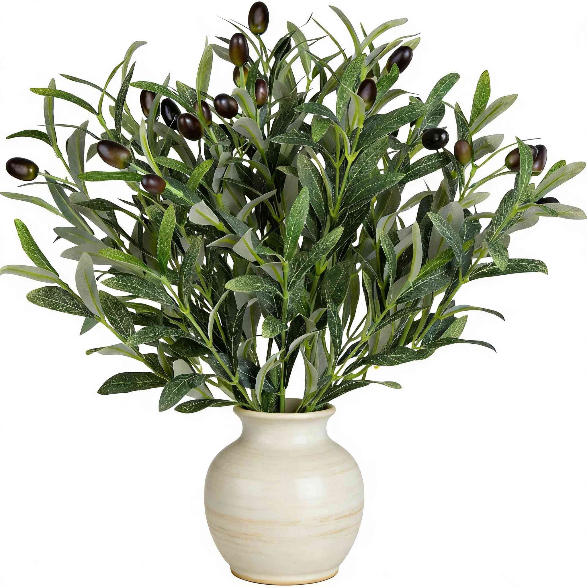 Trianu 6 Packs Artificial Olive Branch Greenery Stems, 20" Fake Plants with Leaves for Vase Faux Olive Branches Home Decor Indoor