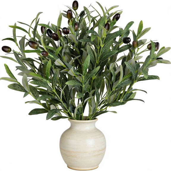 Trianu 6 Packs Artificial Olive Branch Greenery Stems, 20" Fake Plants with Leaves for Vase Faux Olive Branches Home Decor Indoor