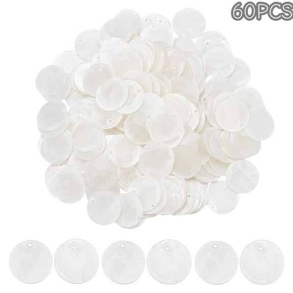 Trianu 60Pcs Round Capiz Shells Natural 2 Inch Sea Oyster Shells for Crafting with 2 Holes for Wind Chimes DIY Craft Hanging(White)
