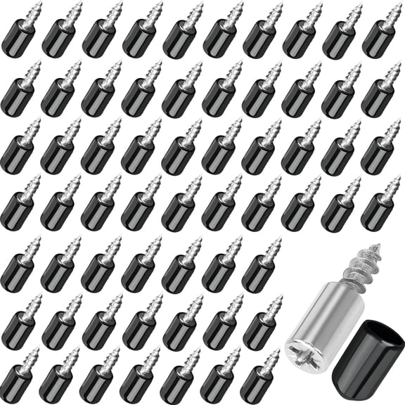 Trianu 60Pcs Shelf Pegs Self Tapping Screw Support Pegs with Black Non-Slip Sleeve, Shelf Pins Non-Punching Clapboard Holder for Furniture, Bookcase, Cabinet, Cupboard