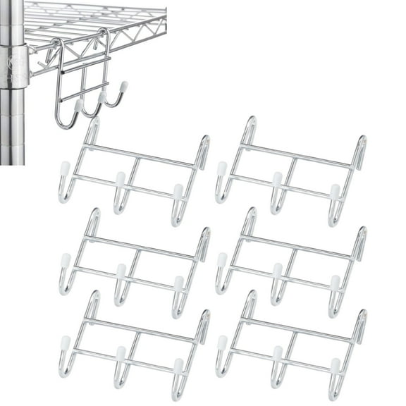 Trianu 6Pcs 3 Hook Attachment for Wire Shelving, Heavy Duty Wire Shelving Hooks Accessories Metal Hanging Rack for Storage Organizer(Silver, 3.75" x 1.625" x 3.25" )