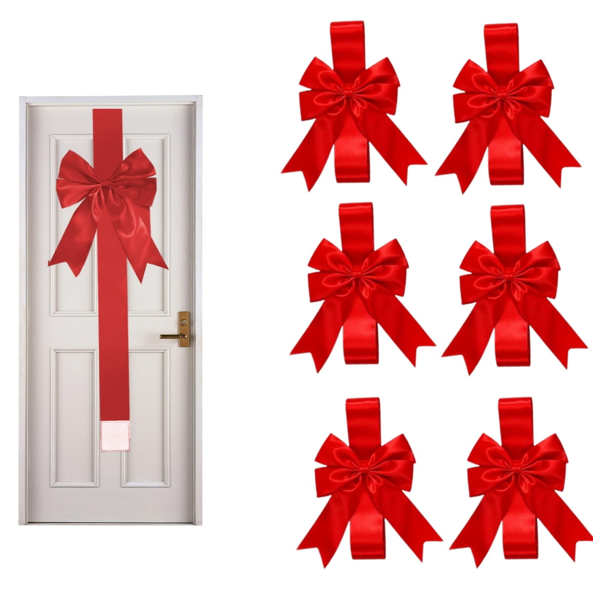 Trianu 6Pcs Christmas Cabinet Ribbons Bows Decorations 40in/100cm Large Red Kitchen Cabinet Door Ribbons and Bows for Christmas Party Supplies