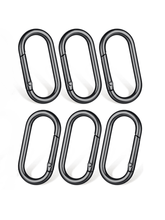 6Pcs Key Ring, Oval Carabiner Clip Snap Clip, Metal Keychain Clip for Purse Strap Alloy Round Buckle Key Hook for Bags Purse Keychain Replacement, Black