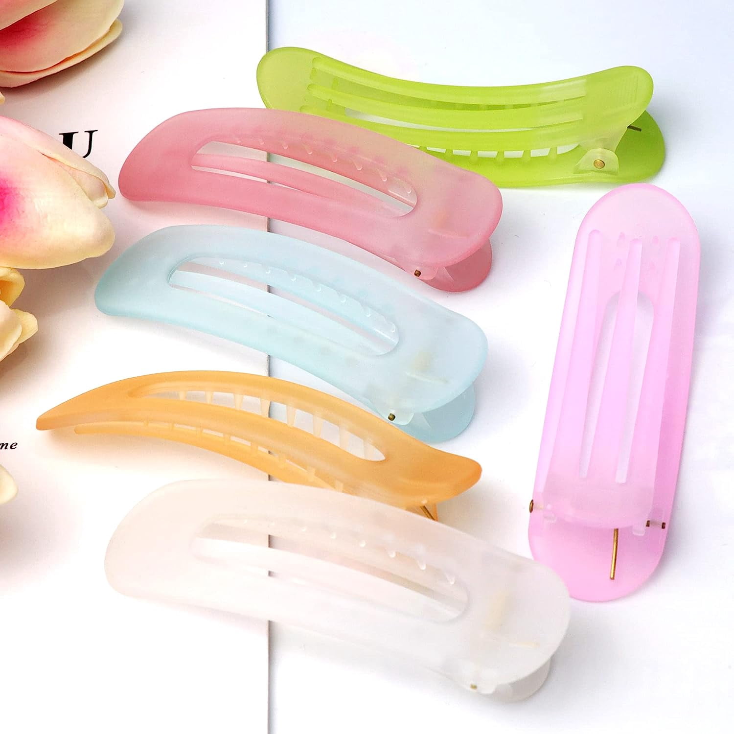 Trianu 6Pcs Large Flat Claw Clips for Thick Hair, Flat Lay 