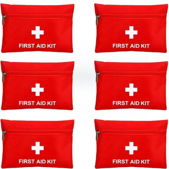 Trianu 6Pcs Mini Empty First Aid Bag, 7.87x5.51 inches Travel Pouch Bag for Travel, Home, Office, Car, Camping, Outdoor (Bag Only, Red)