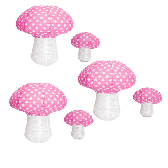 Trianu 6Pcs Mushroom Hanging Lanterns, Large Mushroom Shaped Paper Lantern for Forest Jungle Wonderland Theme Birthday Party Decor Fairy Baby Shower Nursery Garden Wedding Decoration, Pink