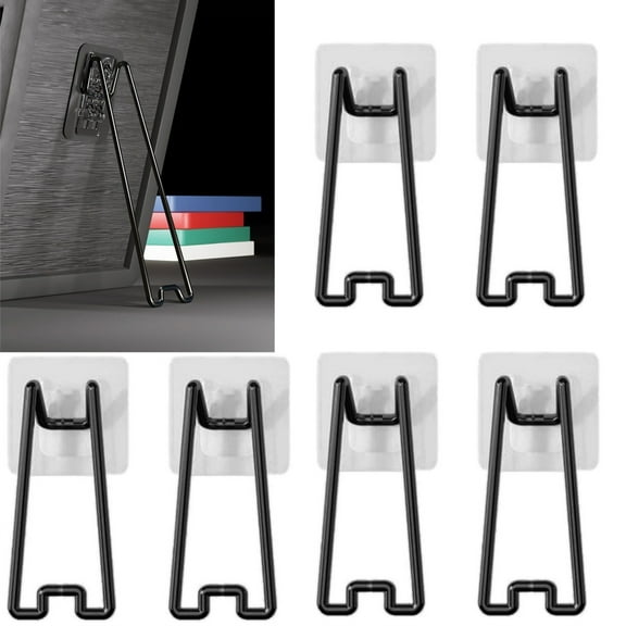 Trianu 6Pcs Picture Frame Bracket, 5.12" x 2.17" Self-Adhesive Picture Frame Easel Bracket, Stainless Steel Picture Frame Bracket for 5.9 to 10.2 inch Picture Frame Easel (Black)