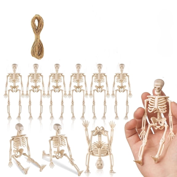 6Pcs Skeletons for Halloween Decor, 6inch Mini Skeletons Figurines Small Skeleton Halloween Decoration for Haunted House Accessories Party Favors
