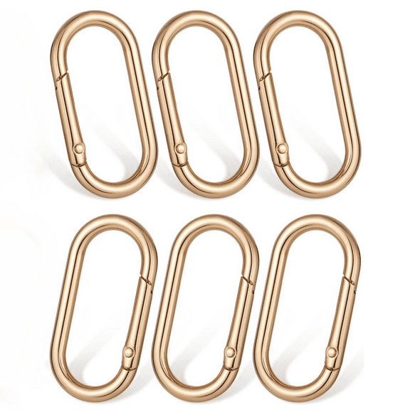 Trianu 6Pcs Spring O Ring Clip Carabiner Clip Oval Snap Clip, Alloy Key Ring Clips for Keychain Keys Bags Purses(Gold)