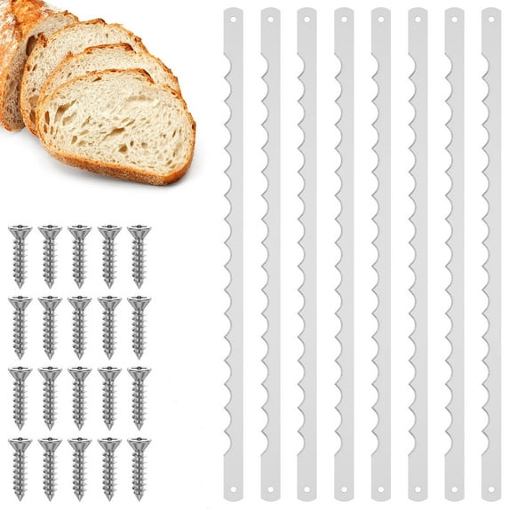 Trianu 8 Pcs Bread Bow Knife Blades 10.8 inch Stainless Steel Replacement Blade Bread Blade with Screws for Cake Homemade Bread Cutting Wooden Bread Knife