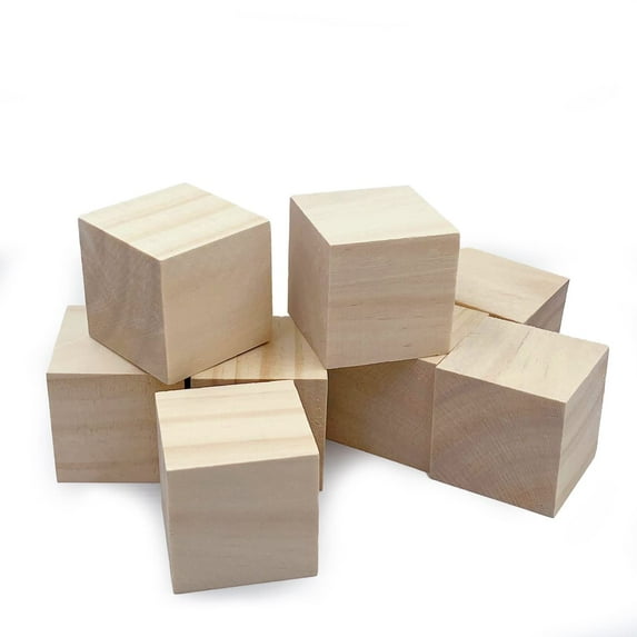 Trianu 8 Pcs Wood Blocks for Crafts, 2" Unfinished Wood Cubes, Natural Wooden Blocks, Wood Square Blocks, Wooden Cubes for Arts and Crafts and DIY Projects