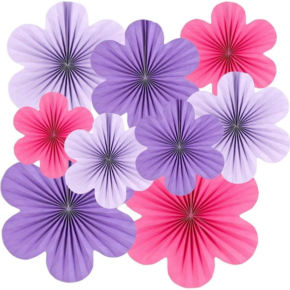 Trianu 9Pcs Purple Paper Flowers Hanging Paper Fans Decorations Hanging Ornaments for Weddings Birthdays Christmas Halloween Party Decorations