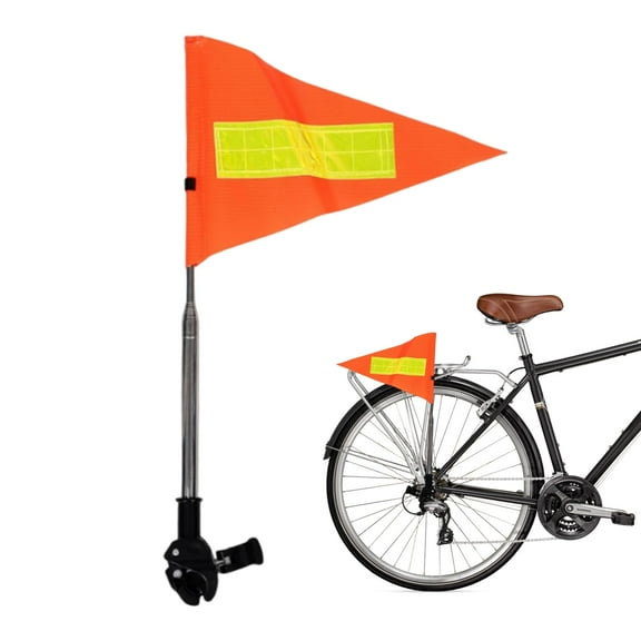 Trianu Bike Flag with Pole, Golf Cart Flag, Triangle Wheelchair Flag, High Visibility Double-Sided Reflective Bicycle Flag for Safety, Orange