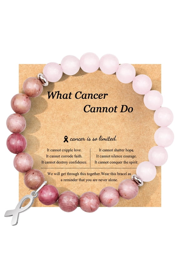 Breast Cancer Awareness Bracelets Gifts Natural Stone Inspirational Encouragement Gifts for Women Girls, Pink
