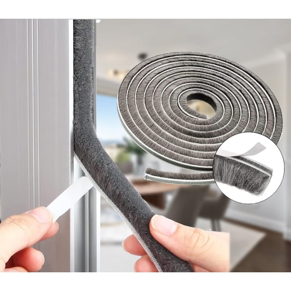 Trianu Brush Weather Stripping 32.8ft Weatherstripping for Sliding Windows/Glass Doors, Neat Pile Self Adhesive Seal Strip Draft Stoppers (0.35"W x 0.6"H, Grey)