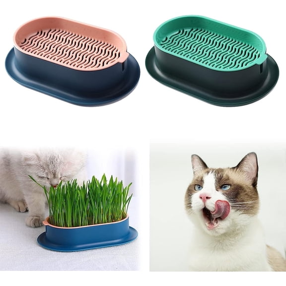 Trianu Cat Grass Planter, Hydroponic Cat Grass Planter Kit, Easy to Plant Soilless Culture Cat Grass Growing Kit for Indoor Cats (2 Pack, Blue, ONLY TRAY)