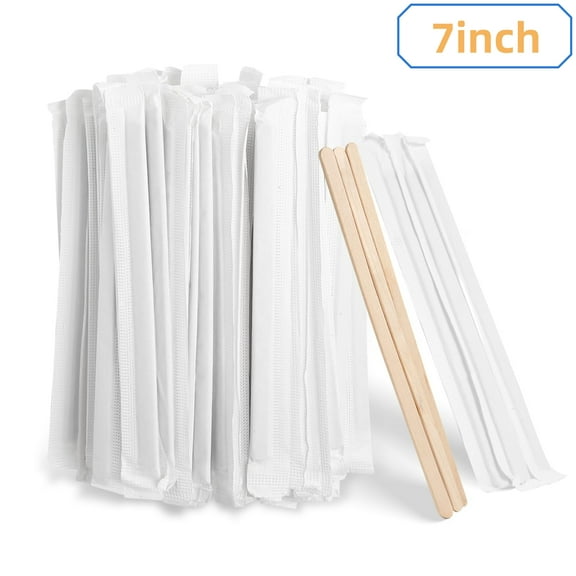 Trianu Coffee Stir Sticks 200 Pack, Individually Wrapped Coffee Stirrers Sticks, 7 inch Premium Disposable Wooden Drink Stirrers for Coffee Beverage Tea Milk