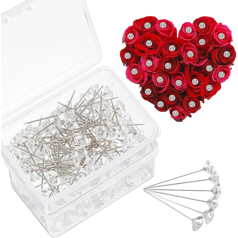100pcs Bouquet Diamond Pins - 2 inch Flower Bouquet Accessories Pins for Flower Arrangements,Reusable Corsage Rhinestone Pins for Wedding DIY Craft
