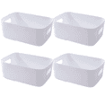 thumbnail image 1 of Trianu Desktop Storage Box, 4 Pack Plastic Storage Bin with Cutout Handles, Household Socks Cosmetics Storage Basket for Bathroom, Kitchen, Countertop, Cabinet, 9.64*6.3*3.93 in, White, 1 of 7