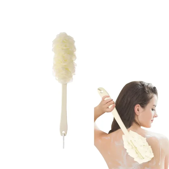 Trianu Exfoliating Shower Brush, Lofa Body Sponge, Bath Body Brush, Back Brush with Long Handle for Shower, White
