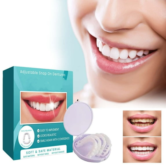 Trianu Fake Teeth, 1 Pair Veneers Dentures Teeth for Women & Men, Dental Veneers for Temporary Tooth Repair Upper and Lower Jaw, Protect Teeth, Regain Confident Smile