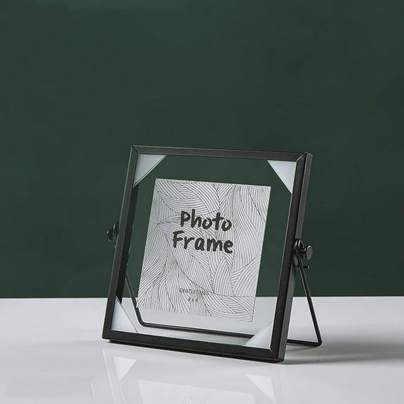 Trianu Floating Picture Frame, 4 x 4inch Metal Pressed Flowers Desk Picture Frame with Glass, Great for Photos, Gift, Pictures, Wedding, Portraits (Black)