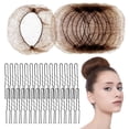 thumbnail image 1 of Trianu Hair Nets Invisible Elastic Edge Mesh and U Shaped Pins Set, 50 Pcs 50cm Invisible Hair Nets with 50 Pcs U Shaped Pins for Ballet Bun, Sleeping, Women and Wig (Golden), 1 of 9