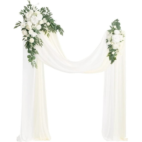 Trianu Hanging Wedding Arch Flowers Kit Includes 2 Pcs Artificial Flower Arrangement 2 Pcs Drapes for Ceremony Arbor Backdrop Floral Decor, White