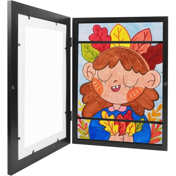 Trianu Kids Art Frame Kids Art Frames Front Opening Kids Artwork A4 Picture Frames Changeable Artwork Display Storage Frames for Children Drawing Crafting, Black