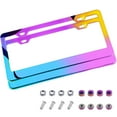 thumbnail image 1 of Trianu License Plate Frame 2 Pack, Stainless Steel Gradient Rainbow Neo Chrome Polish Mirror Neo Treatment, Universal US Car License Plate Bracket Holder, Iridescent, 1 of 6