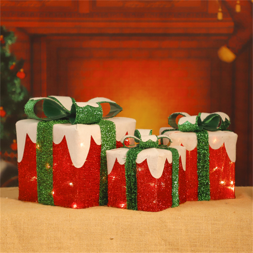 Trianu Lighted Gift Boxes Christmas Decorations, 3 Pack Prelit Present