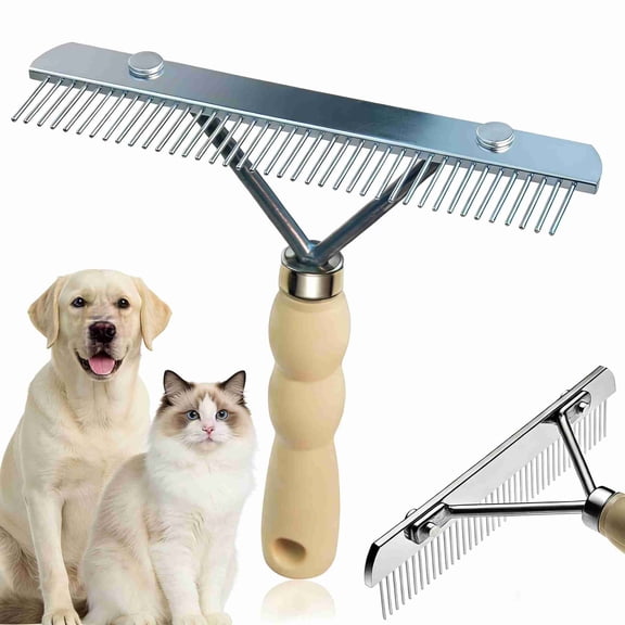 Trianu Long Tooth Grooming Rake Large Dog Rake Brush Steel Shedding Comb for German Shepherds Golden Retriever Horse