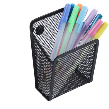 Magnetic Baskets For Fridge - 4 Pack Black Wire Mesh Organizers For Pens & Supplies