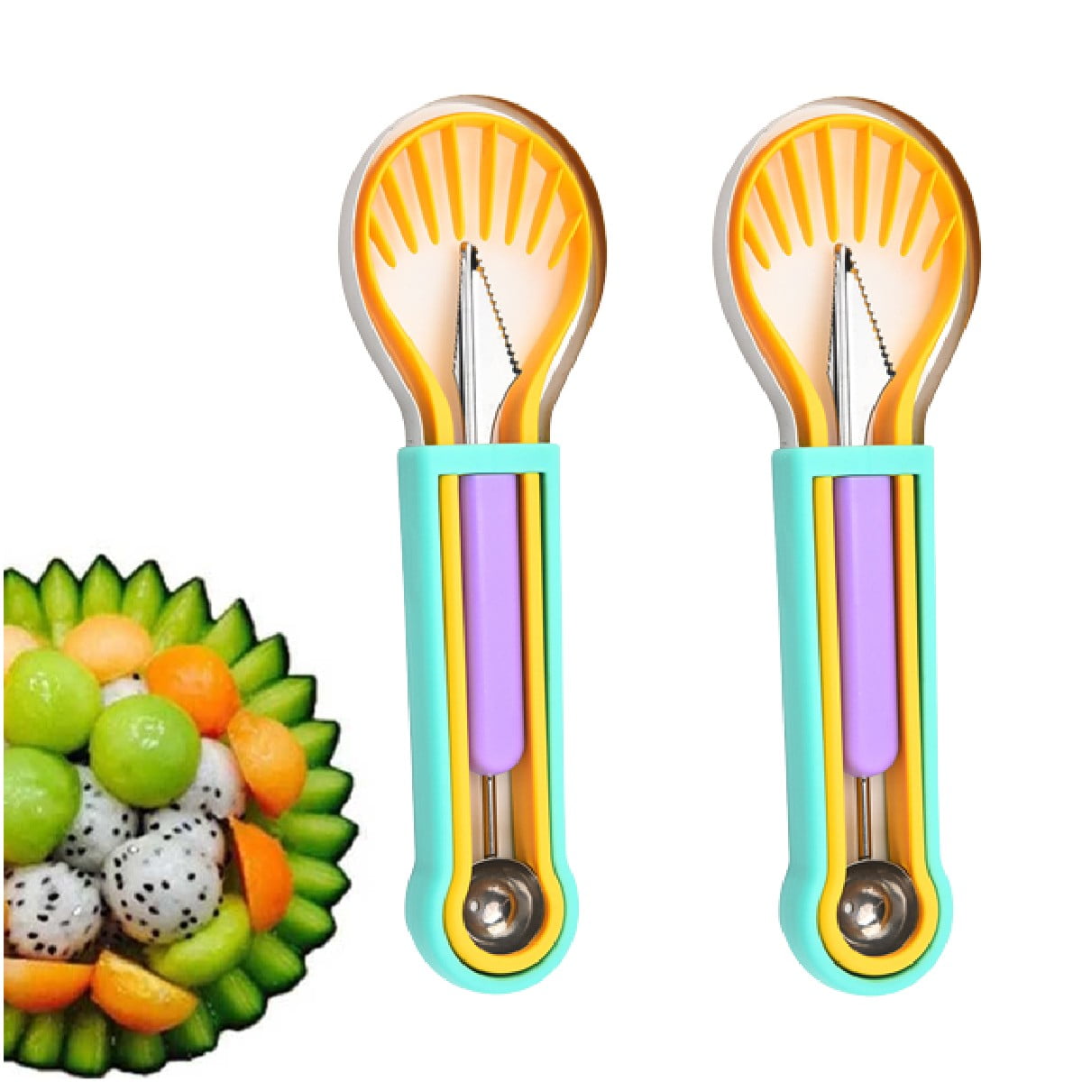 Trianu Melon Baller Scoop Set 4 in 1 Stainless Steel Fruit Tool Set