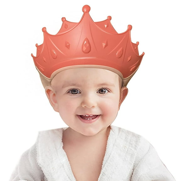 Trianu Silicone Baby Shower Cap, Adjustable Bathing Crown Hat for Washing Hair, Protect Eyes and Ears from Shampoo for Baby, Toddlers and Kids from 6 Months to 12-Year Old, Red