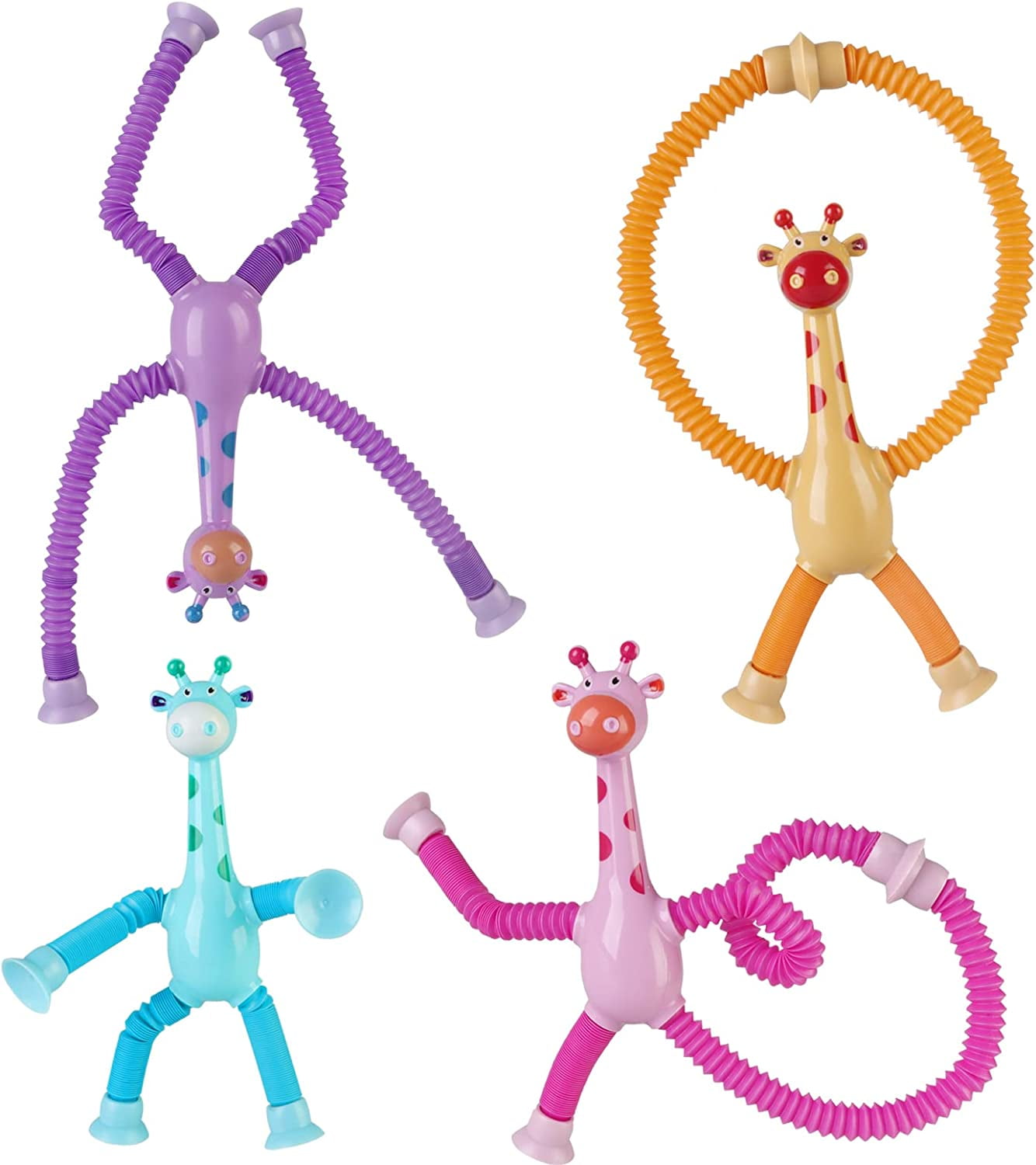 Trianu Telescopic Suction Cup Giraffe Toy, 4 Pack Sensory Tubes for