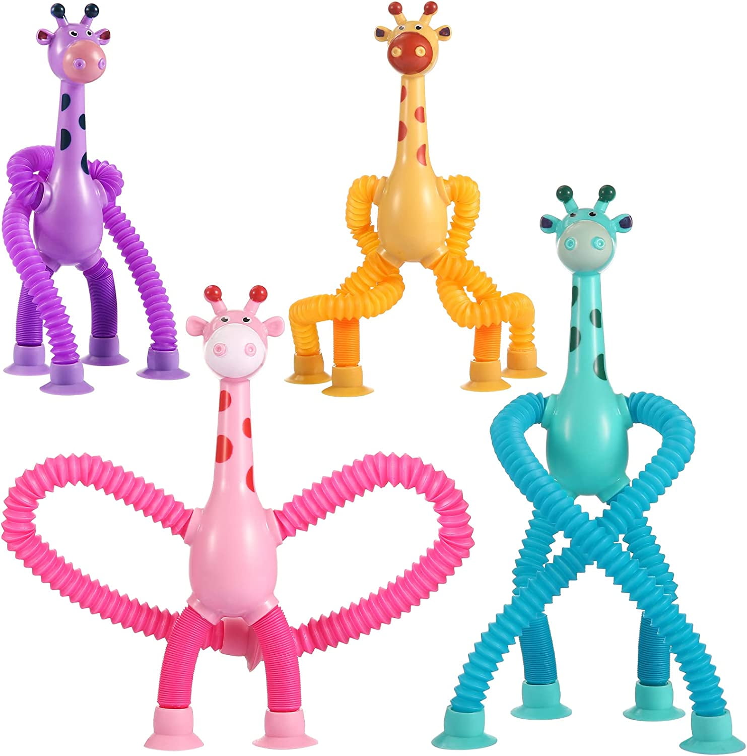 Trianu Telescopic Suction Cup Giraffe Toy, 4Pcs Pop Tubes Sensory Toys