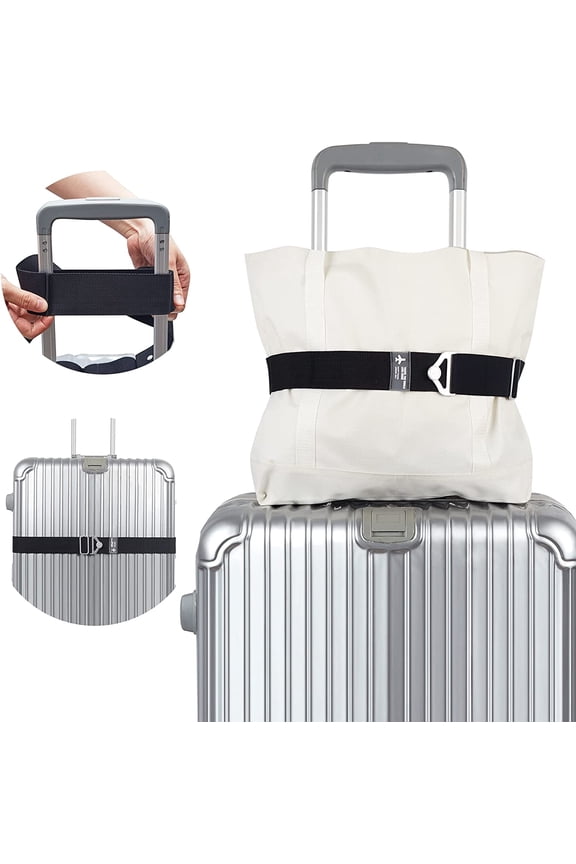 Travel Belt, Luggage Straps for Suitcases add a Bag, 2-in-1 Suitcase Strap, Adjustable Luggage Belt with Alloy Buckle Elastic Belt, Travel Accessories for Airport, Trip and Boarding, Black