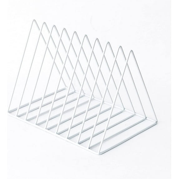 Trianu Vinyl Record Holder Storage, Metal Magazine Book Album Display Rack, Stylish Triangle Desktop File Sorter Organizer for Home and Office, White