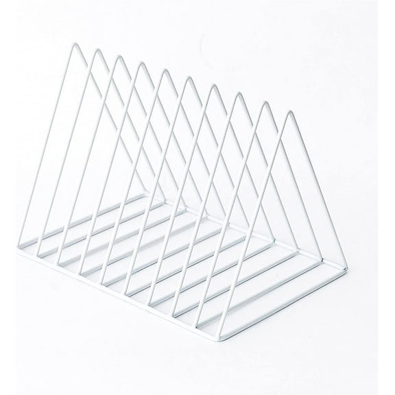 Trianu Vinyl Record Holder Storage, Metal Magazine Book Album Display Rack, Stylish Triangle Desktop File Sorter Organizer for Home and Office, White