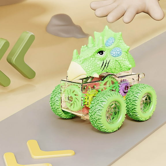 Triassic Dinosaur Gear Car Toy with Rotating Stunts Push Powered Vehicle Cool Lights Educational Mechanical Motion Play for Boys Girls