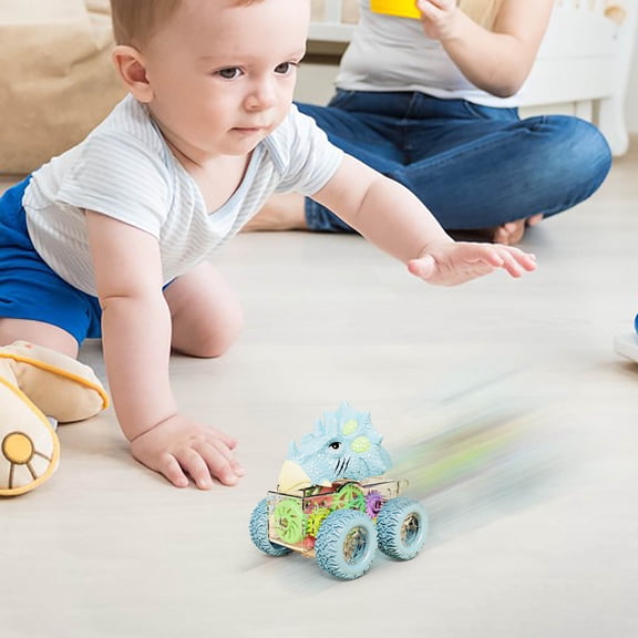 Triassic Inspired Gear Toy Car, Rotating Stunts, Cool Lights, Battery-Free Push Powered, Educational Mechanical Learning, Kids Interactive Play, Indoor Outdoor Fun B