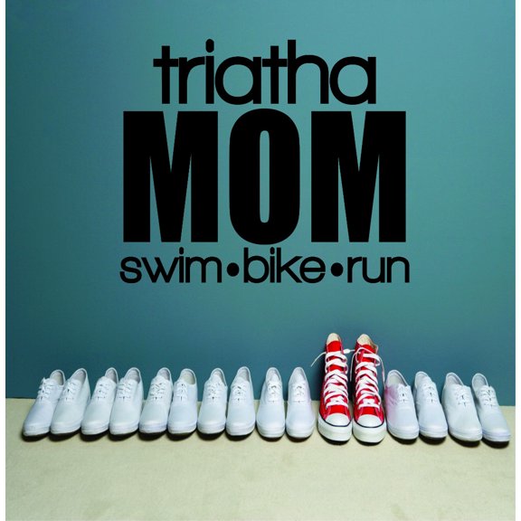 Triatha Mom Swim Bike Run Sports Quote Army Fighting War Soldier Gun Silhouette Peel & Stick Sticker Vinyl Wall Decal 16x16 Inches